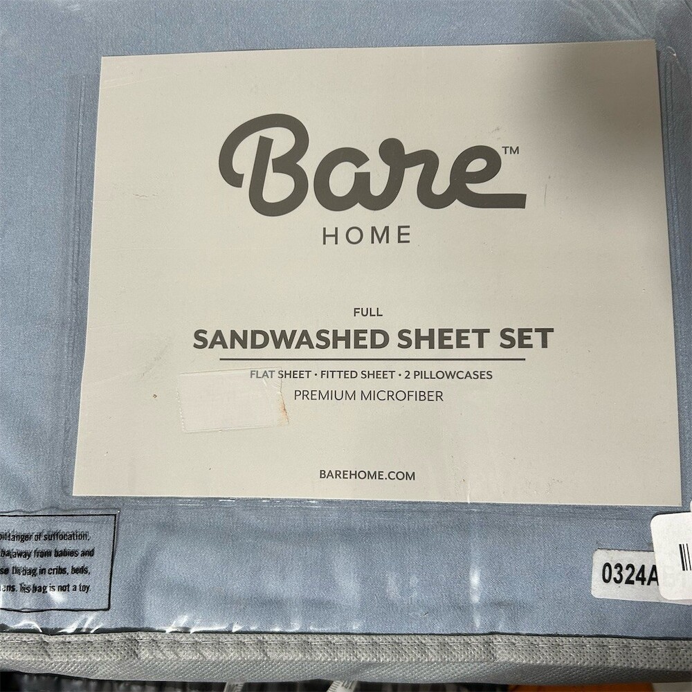 Bare Home Sandwashed Sheet Set 4-Piece Slate Blue Standard Soft Smooth